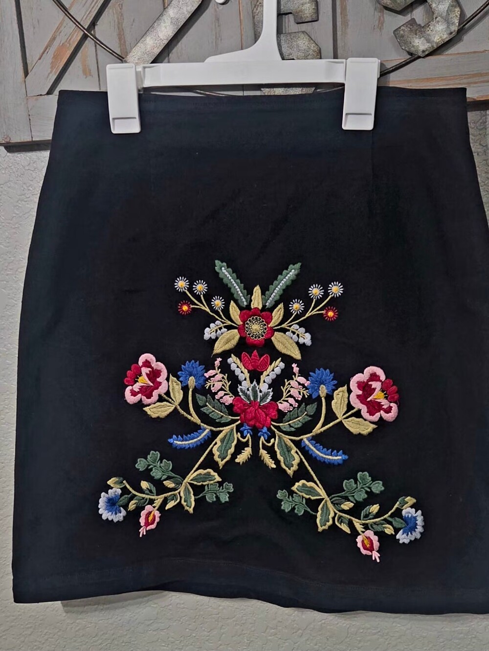 Black Skirt with Colorful Floral Embroidery Size Small